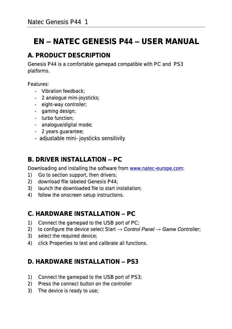 Página 1 del manual Manual de usuario Natec Genesis P44