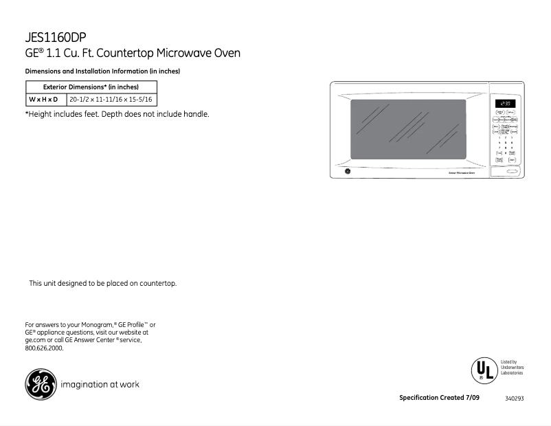 Imagen de la primera página del manual del dispositivo JES1160DPWW