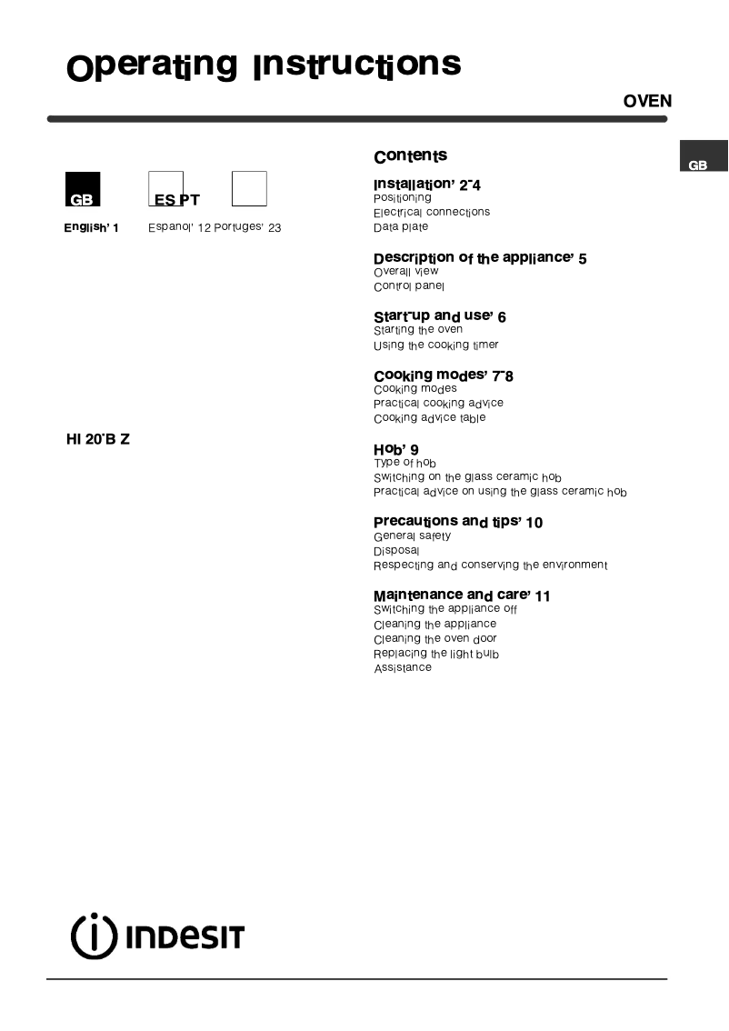 Imagen de la primera página del manual del dispositivo HI 20.B (IX) Z