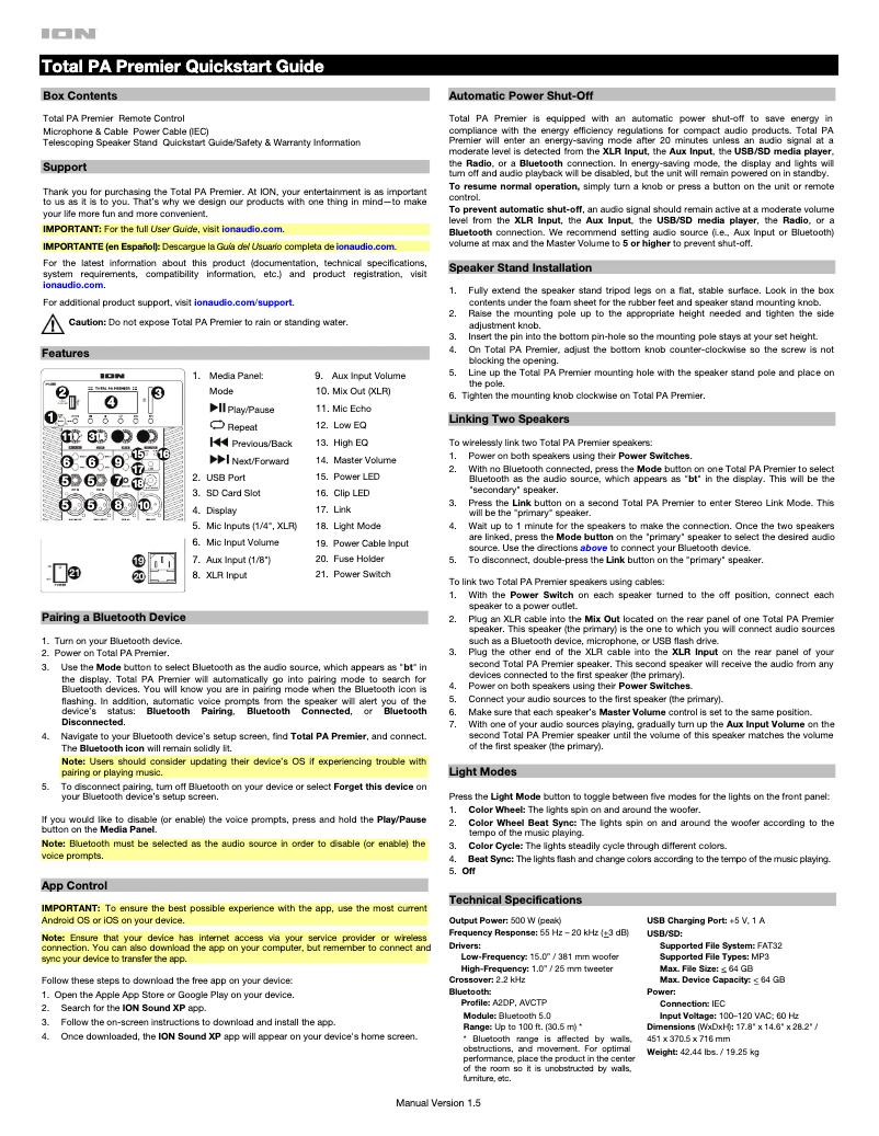 Imagen de la primera página del manual del dispositivo Total PA Premier