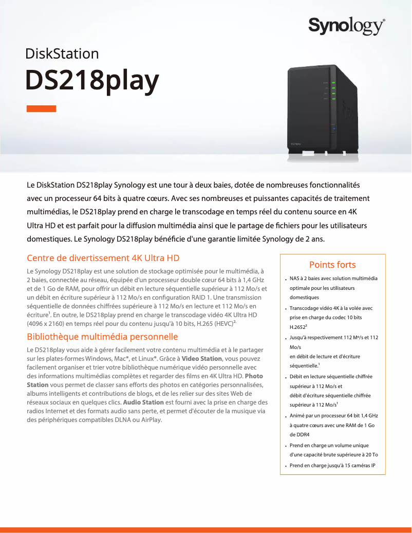 Página 1 del manual Ficha técnica Synology DiskStation DS218play