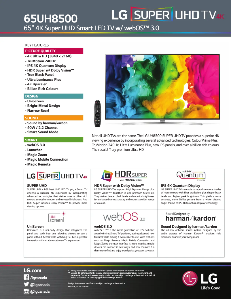 Imagen de la primera página del manual del dispositivo 65UH8500