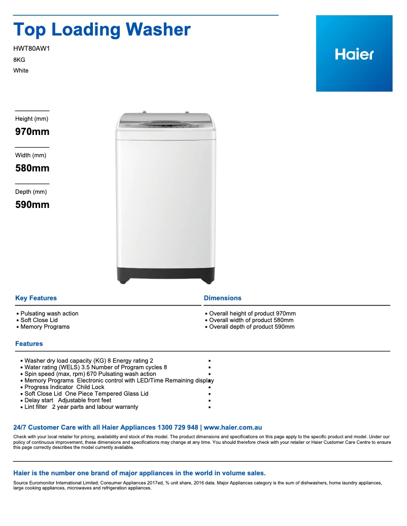 Imagen de la primera página del manual del dispositivo HWT80AW1
