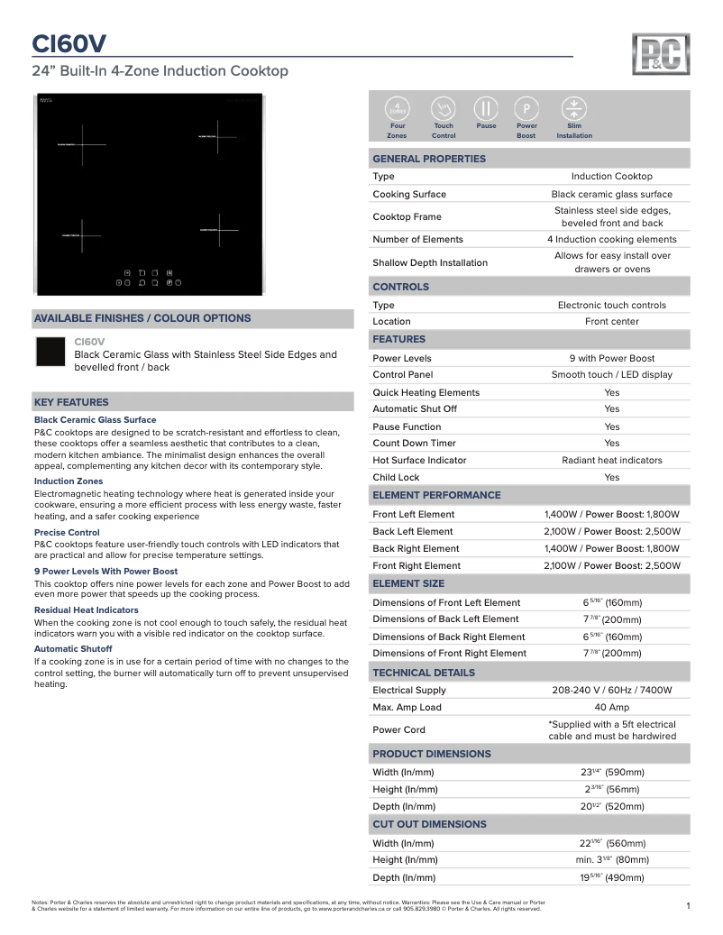 Página nº 1 - Ficha técnica Porter & Charles CI60V
