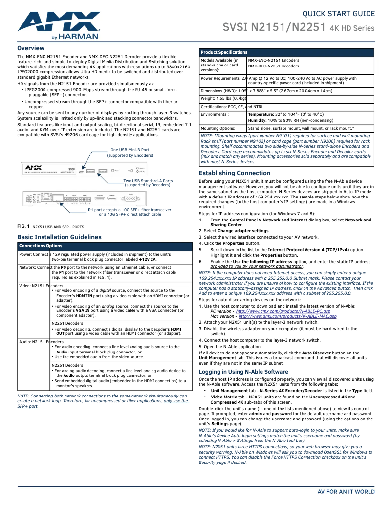 Imagen de la primera página del manual del dispositivo NMX-ENC-N2151