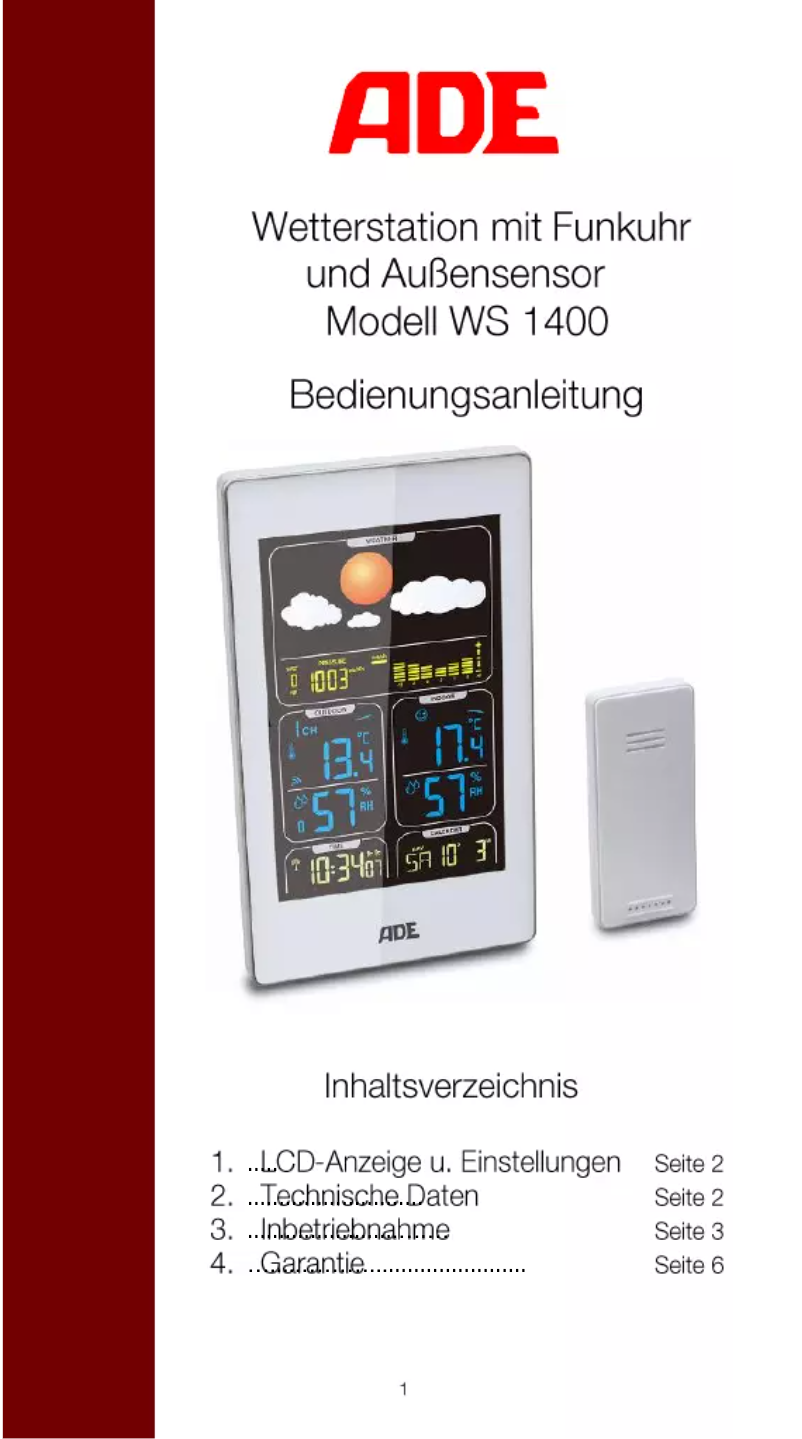 Página 1 del manual Manual de usuario ADE WS 1400