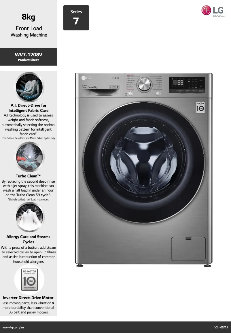 Página 1 del manual Ficha técnica LG WV7-1208V