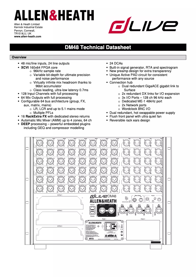Imagen de la primera página del manual del dispositivo dLive DM48