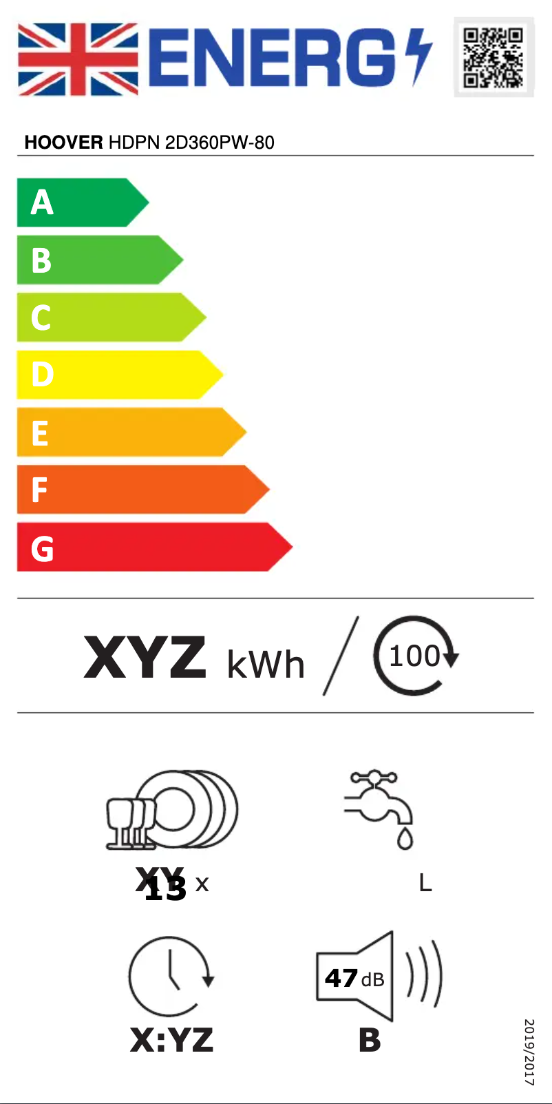 Página 1 del manual Etiqueta energética Hoover HDPN 2D360PW-80