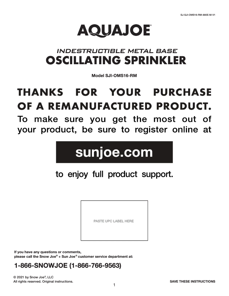 Página nº 1 - Manual de usuario Aqua Joe SJI-OMS16-RM