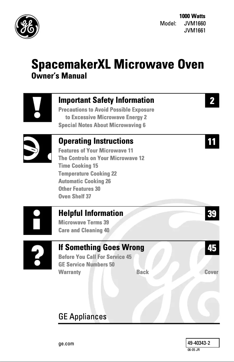 Página 1 del manual Manual de uso y mantenimiento GE Profile JVM1661WB