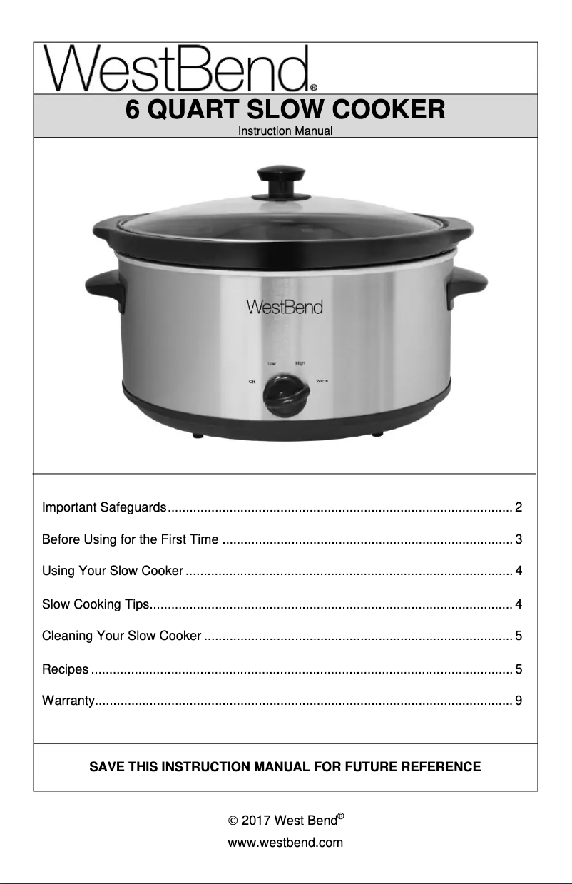 Página 1 del manual Manual de usuario WestBend 87156