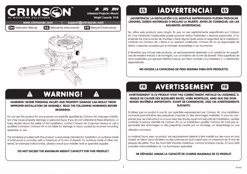 Página 1 del manual Manual de usuario Crimson JRW