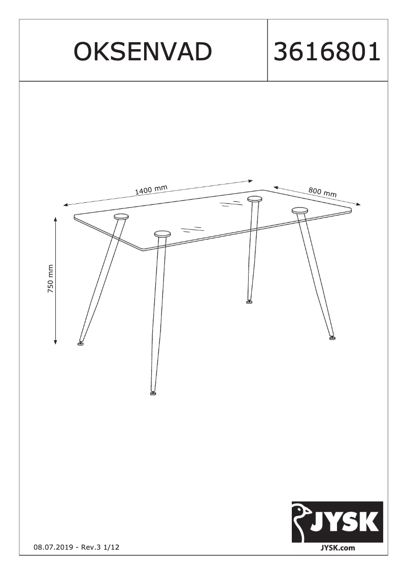 Página nº 1 - Manual de usuario JYSK Oksenvad