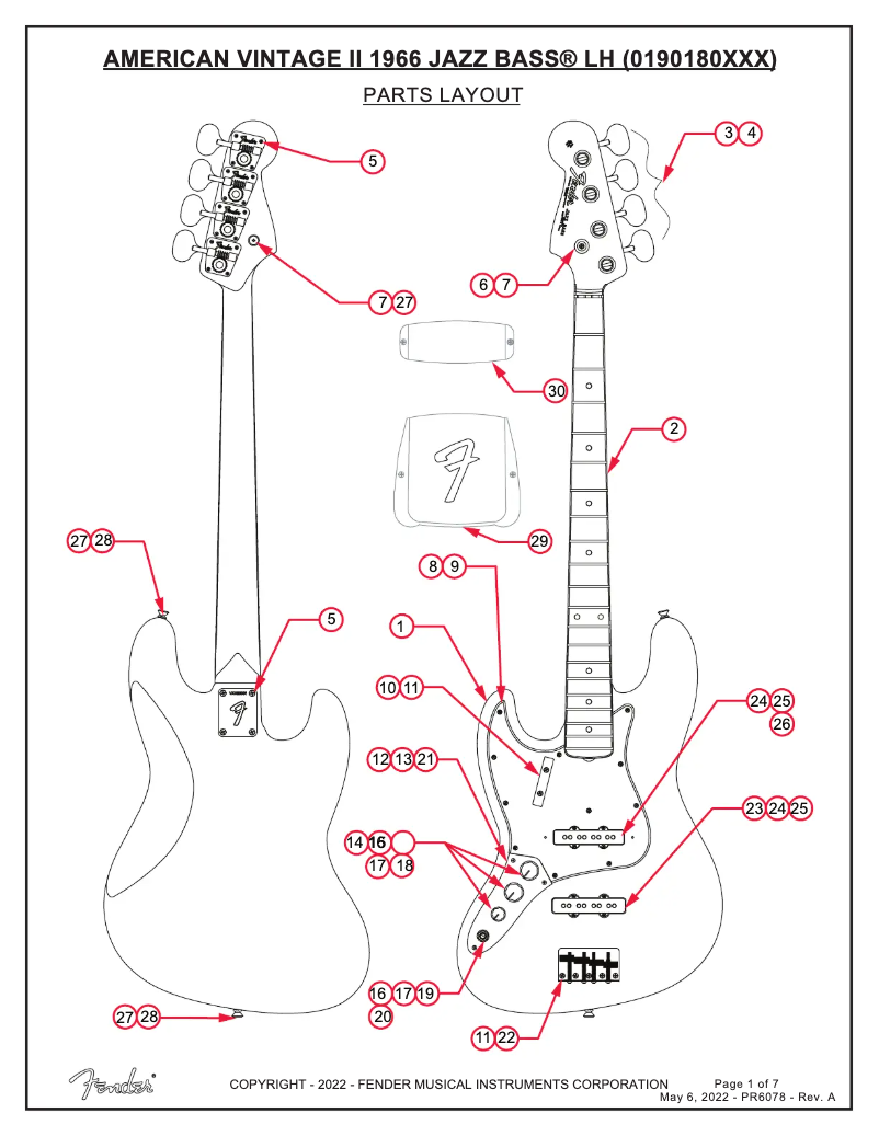 Página nº 1 - Manual de usuario Fender American Vintage II Jazz Bass