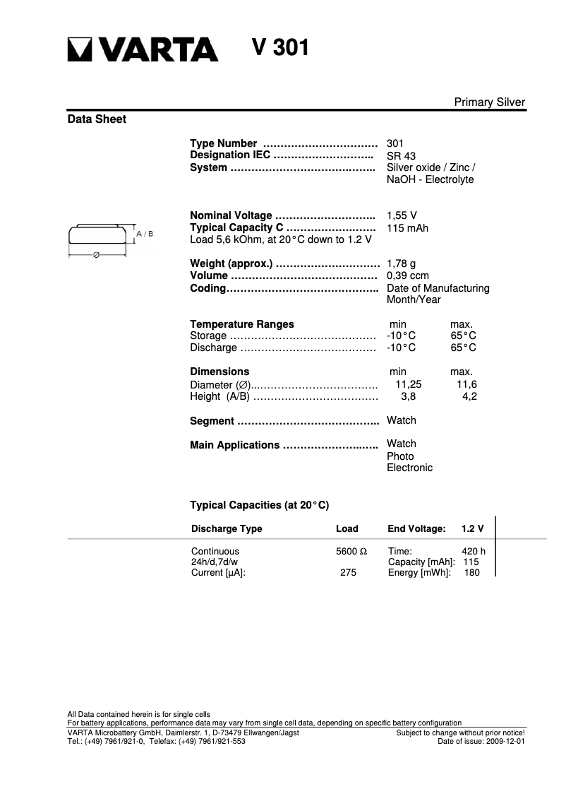 Imagen de la primera página del manual del dispositivo Primary Silver Button 301