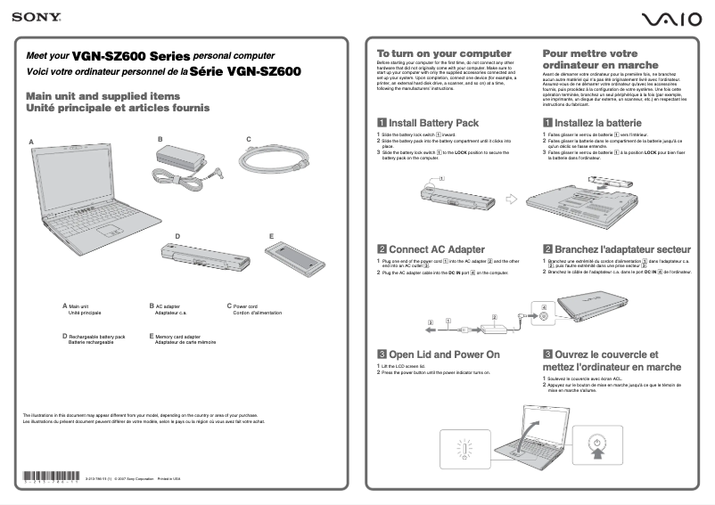 Página nº 1 - Guía de instalación Sony Vaio VGN-SZ650N
