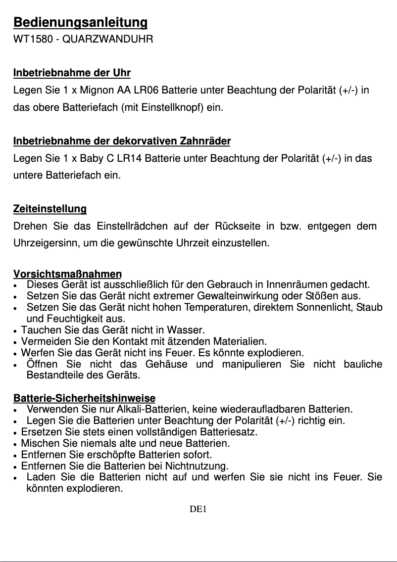 Página 1 del manual Manual de usuario Techno Line WT 1580