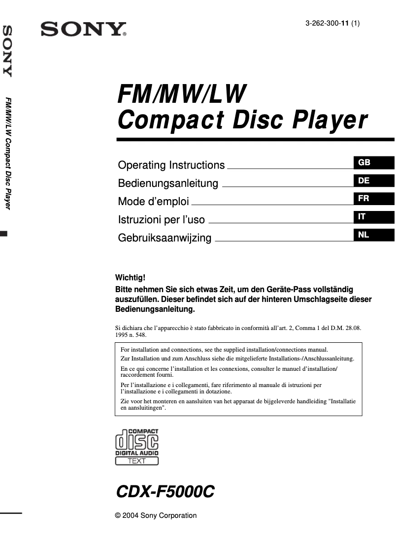 Imagen de la primera página del manual del dispositivo CDX-F5000C