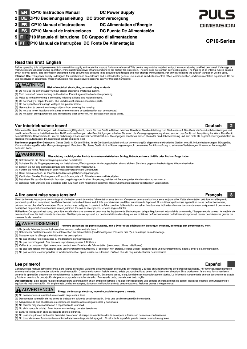 Imagen de la primera página del manual del dispositivo CP10.241-S1