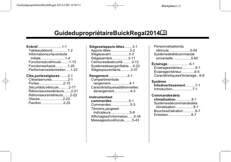 Página 1 del manual Manual de usuario Buick Regal (2014)