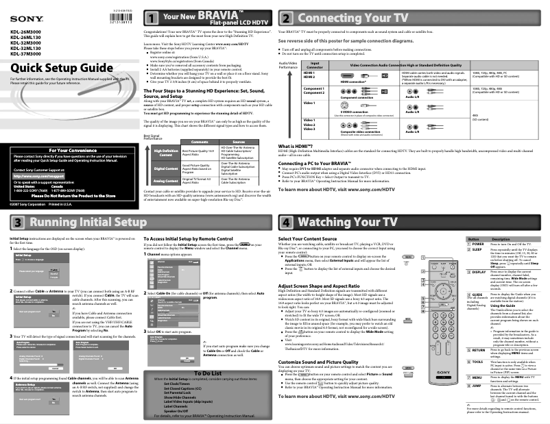 Imagen de la primera página del manual del dispositivo Bravia KDL-32ML130