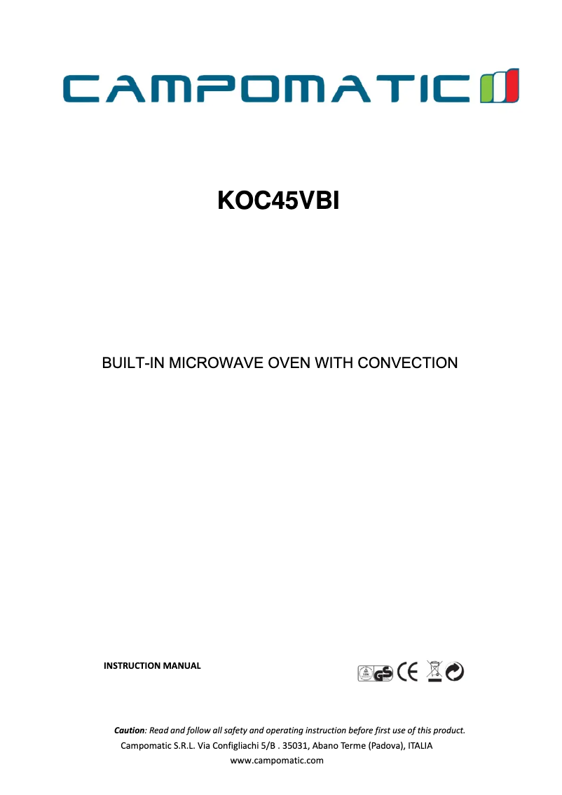 Página 1 del manual Manual de usuario Campomatic KOC45VBI