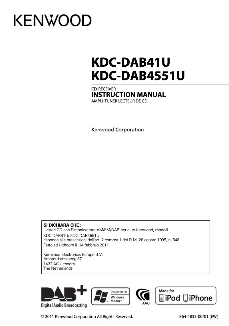 Página nº 1 - Manual de usuario Kenwood KDC-DAB4551U