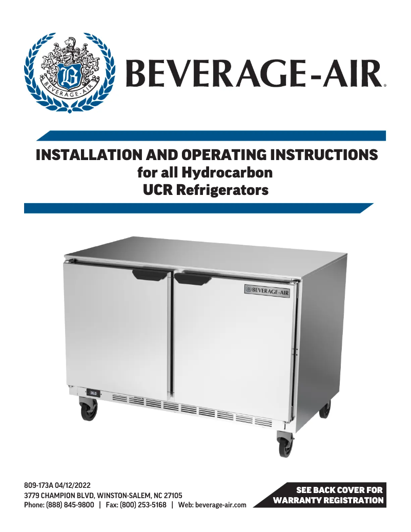 Página 1 del manual Manual de usuario Beverage-Air UCRD119AHC-4-104