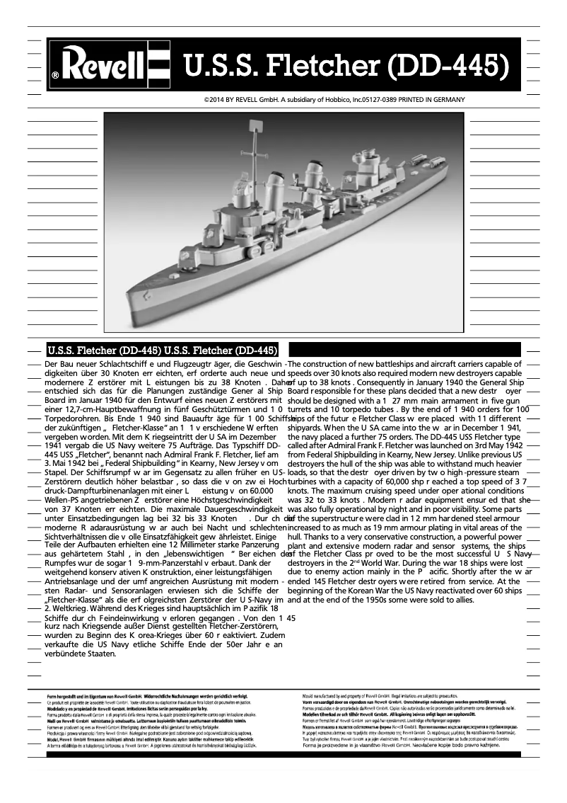 Imagen de la primera página del manual del dispositivo U.S.S.Fletcher DD-445