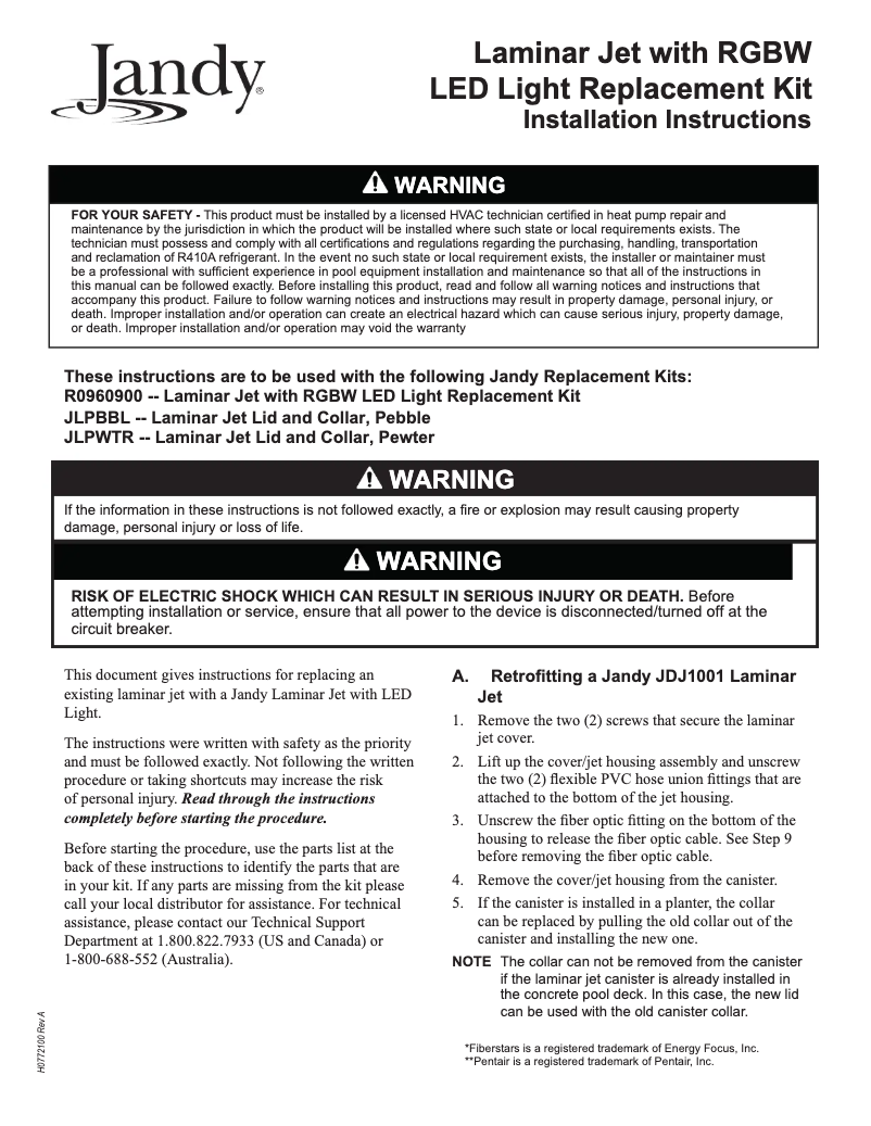 Imagen de la primera página del manual del dispositivo Laminar Jets