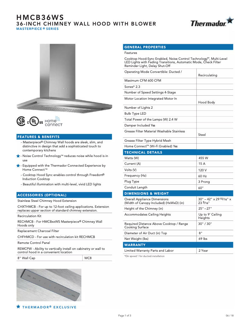 Imagen de la primera página del manual del dispositivo HMCB36WS