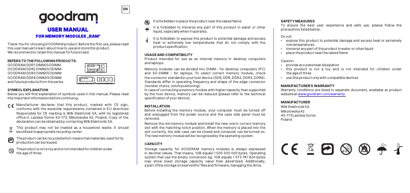 Página 1 del manual Manual de usuario Goodram IRDM DDR4