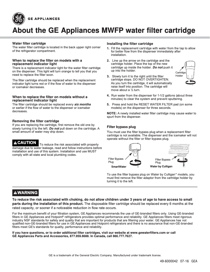 Página 1 del manual Guía de instalación GE MWFP