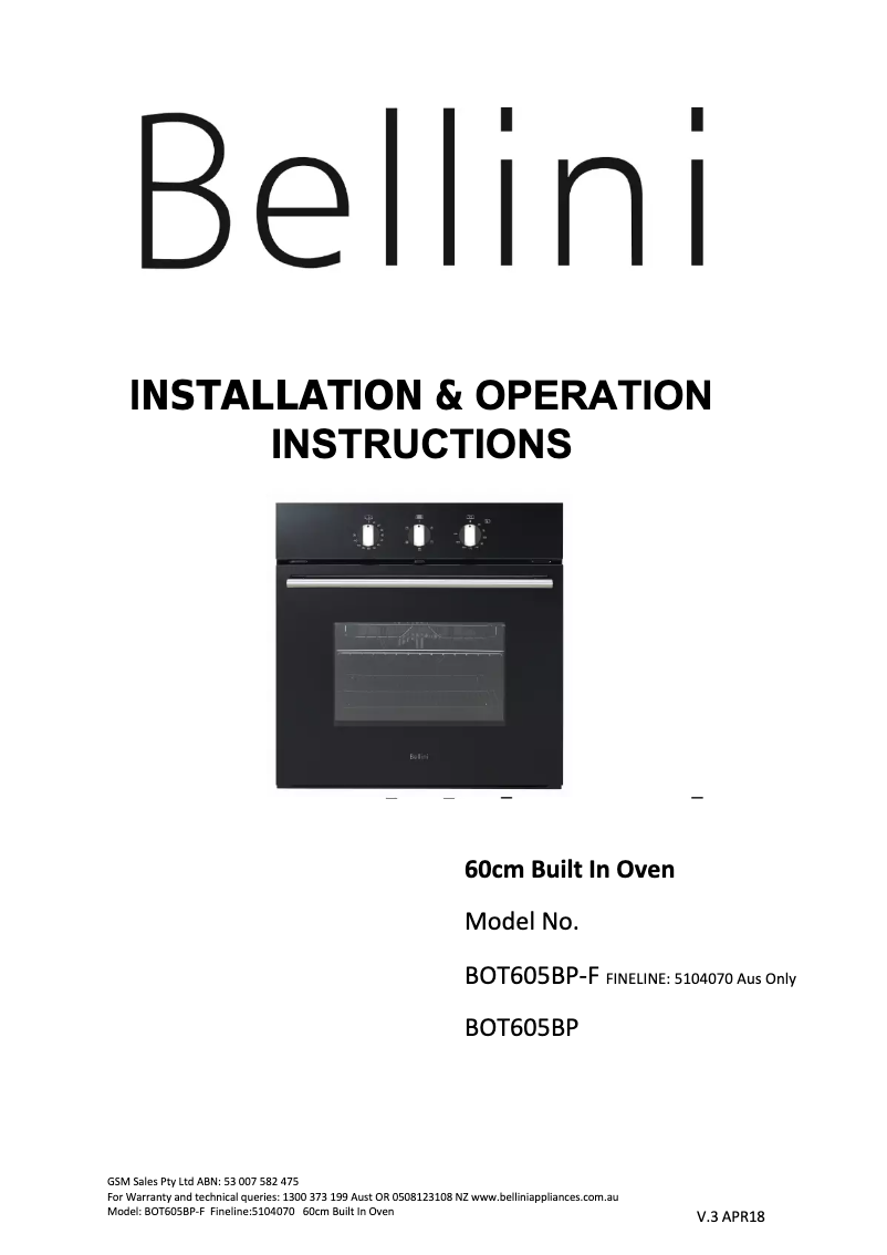 Página 1 del manual Manual de usuario Bellini BOT605BP