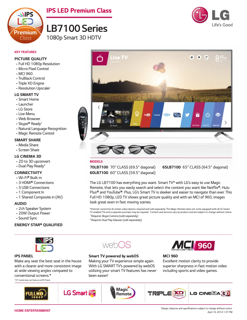 Imagen de la primera página del manual del dispositivo 65LB7100