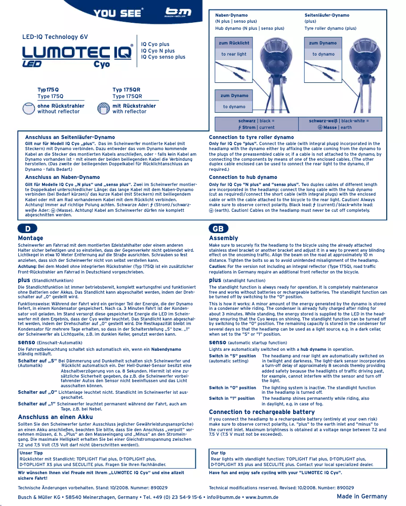 Imagen de la primera página del manual del dispositivo Lumotec IQ Cyo senso plus