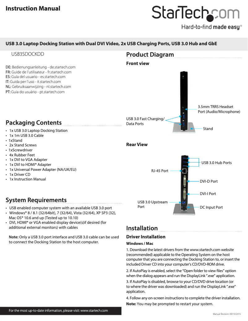 Imagen de la primera página del manual del dispositivo USB3SDOCKDD