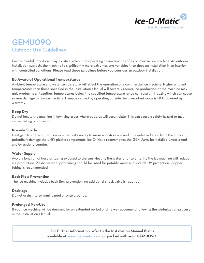 Página 1 del manual Manual de uso y mantenimiento Ice-O-Matic GEMU090