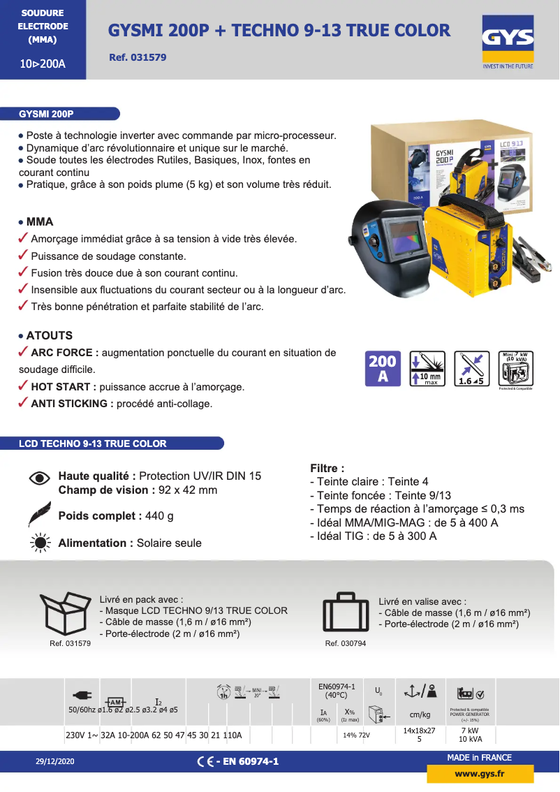 Página 1 del manual Ficha técnica GYS GYSMI 200P