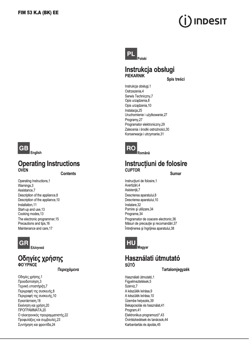 Imagen de la primera página del manual del dispositivo FIM 53 K.A (BK) EE