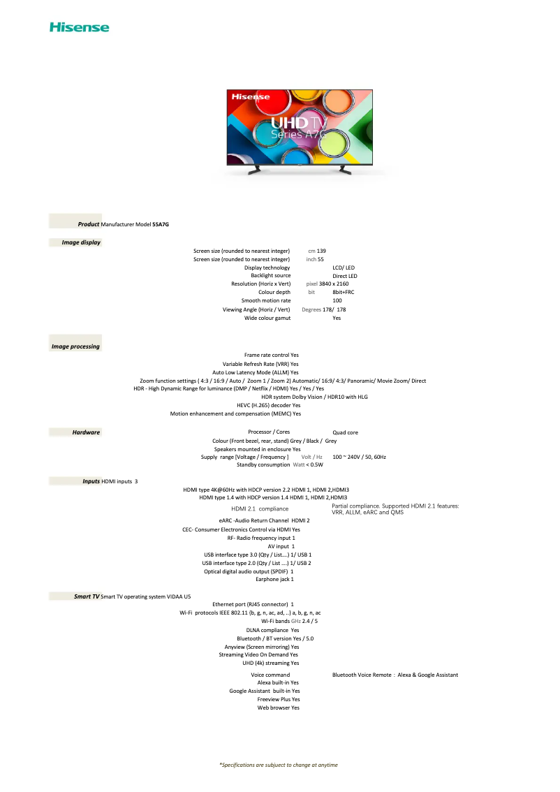 Imagen de la primera página del manual del dispositivo 55A7G