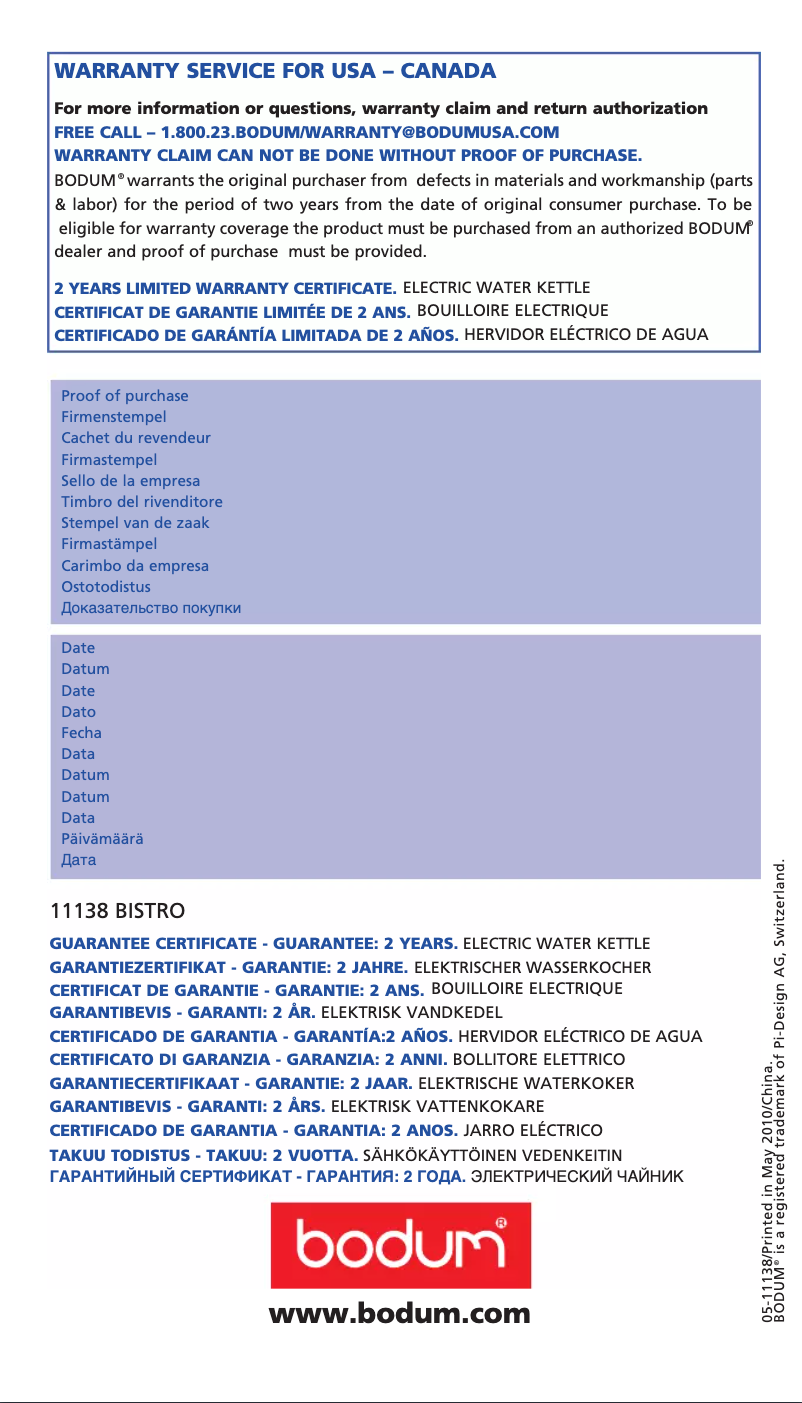 Imagen de la primera página del manual del dispositivo Bistro 11138