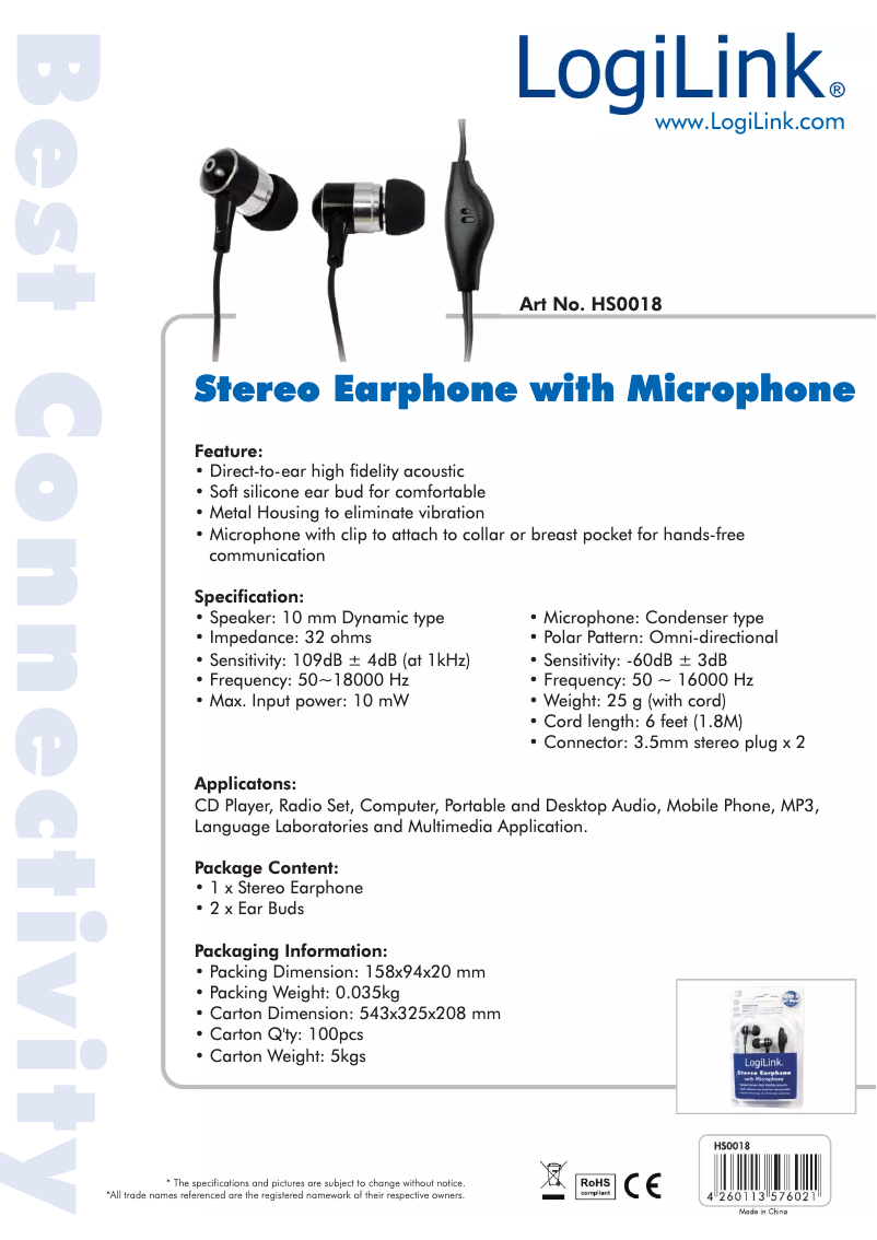 Imagen de la primera página del manual del dispositivo HS0018