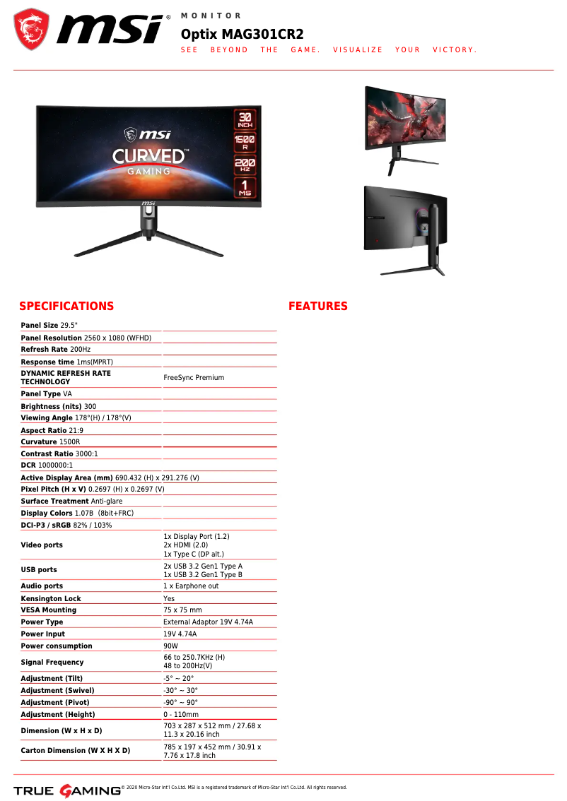 Página nº 1 - Ficha técnica MSI Optix MAG301CR2