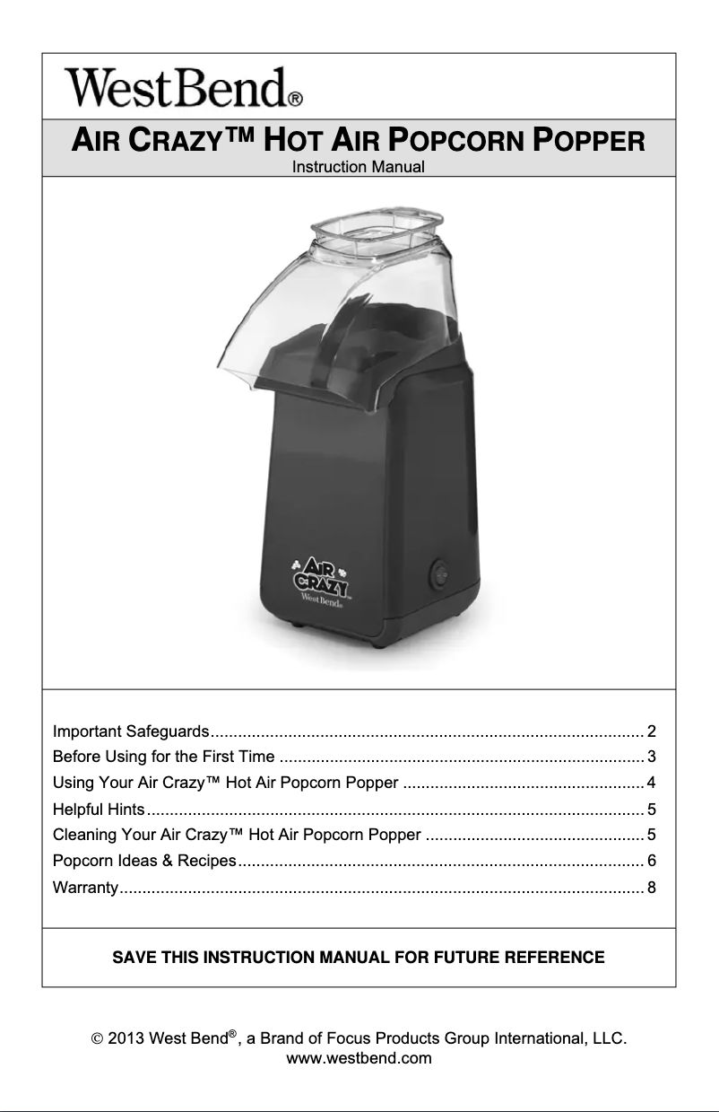 Página 1 del manual Manual de usuario WestBend Air Crazy