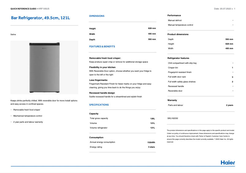 Página 1 del manual Información de garantía Haier HRF130US