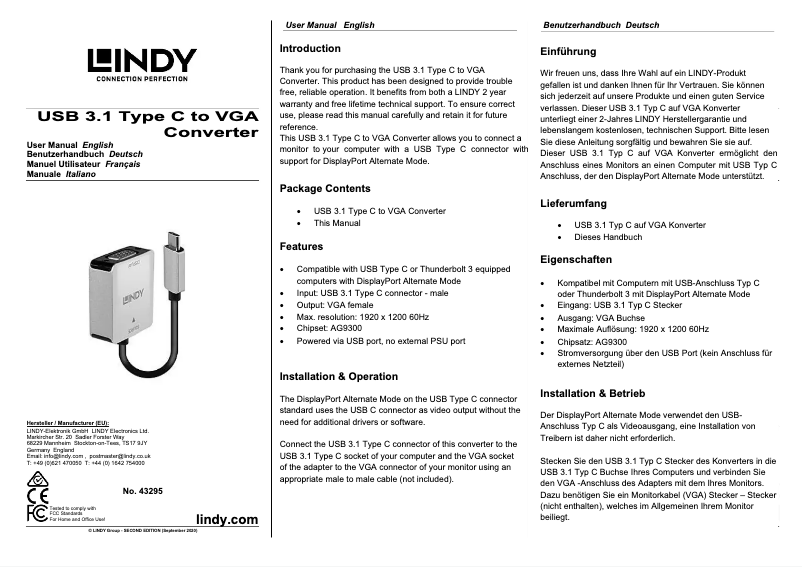 Imagen de la primera página del manual del dispositivo 43295