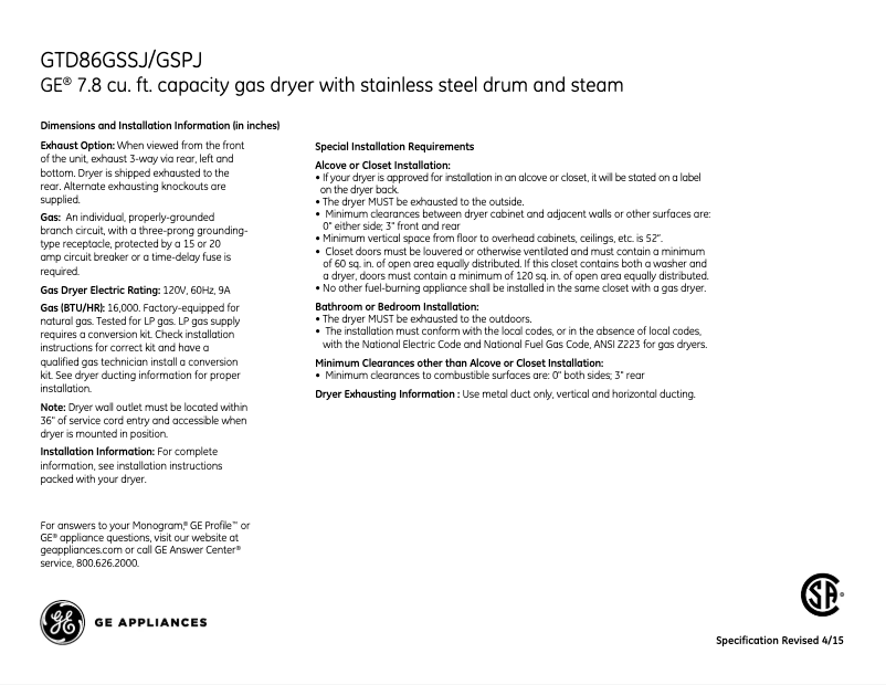 Imagen de la primera página del manual del dispositivo GTD86GSPJMC