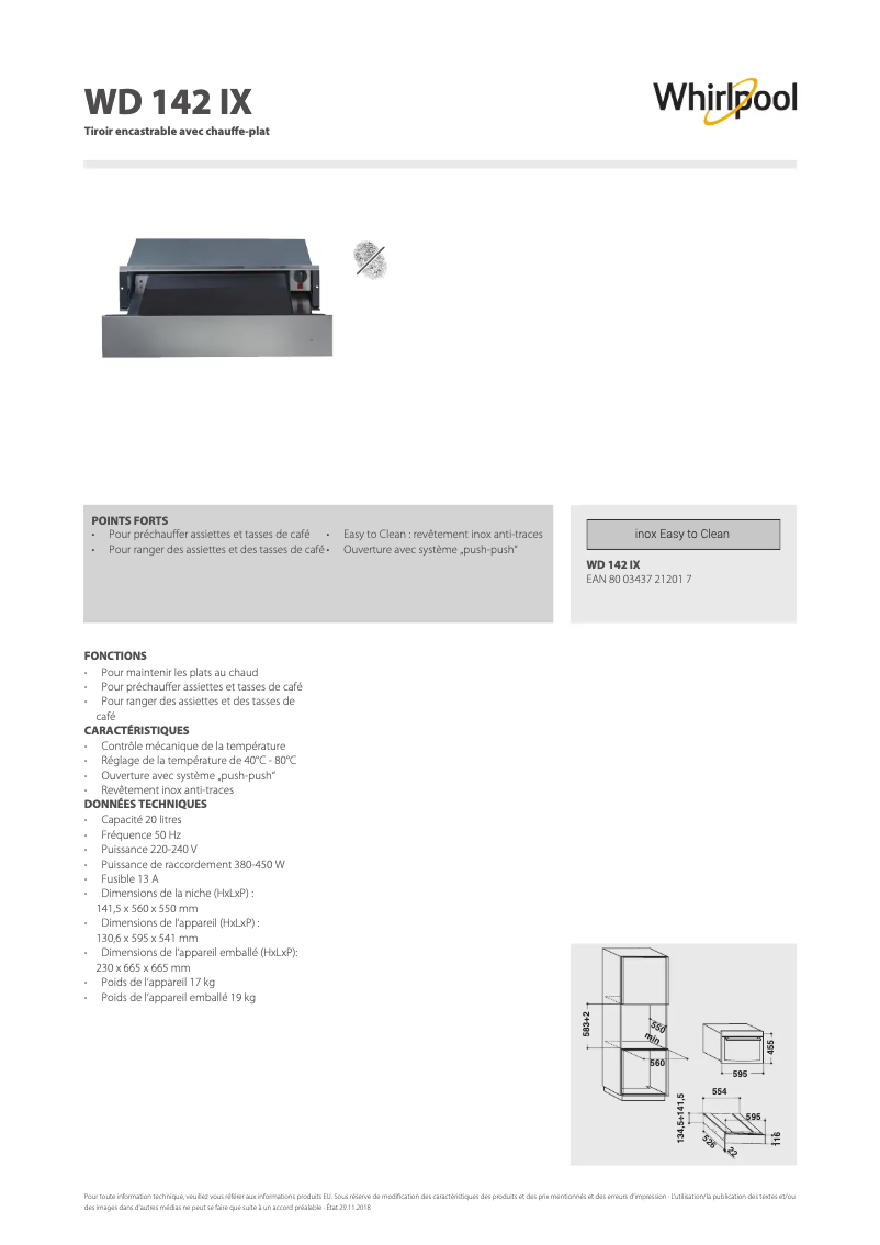 Página 1 del manual Ficha técnica Whirlpool WD 142/IXL